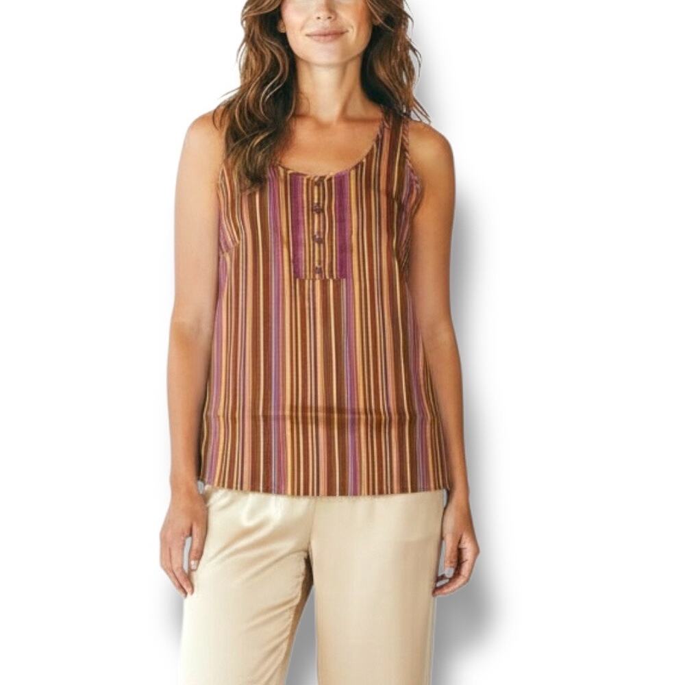 Marina Rinaldi Size 2X 100% Silk Chiffon Striped Sleeveless Blouse 29
